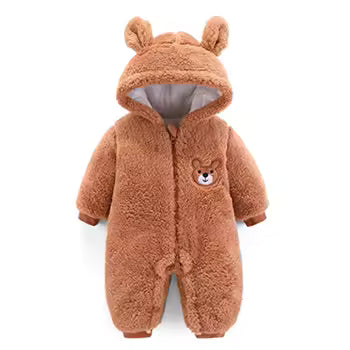 Plush Bear Baby Romper with Hood