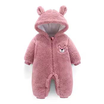 Plush Bear Baby Romper with Hood