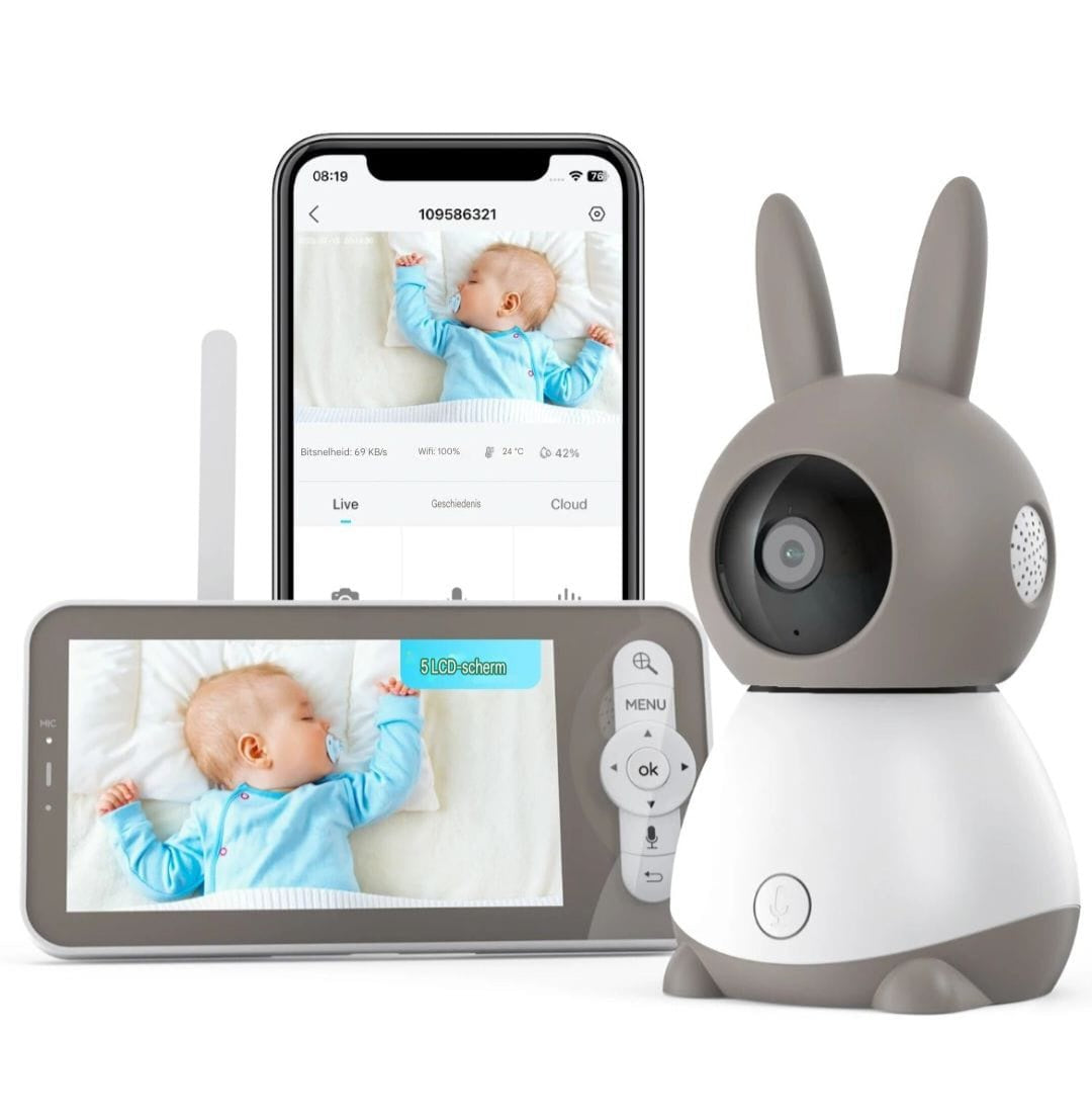 ieGeek 5" 2K/3MP Baby Surveillance Camera, 360° PTZ Baby Monitor with Camera and Dual Screen Preview, Motion Detection
